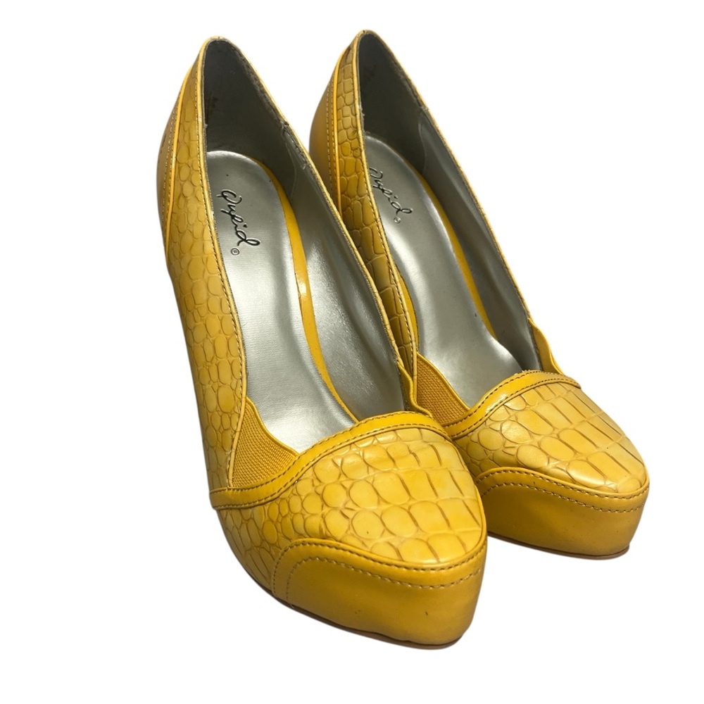 Qupid Yellow Crocodile Pattern Heels/Stilettos/Pumps Shoes Sz 7